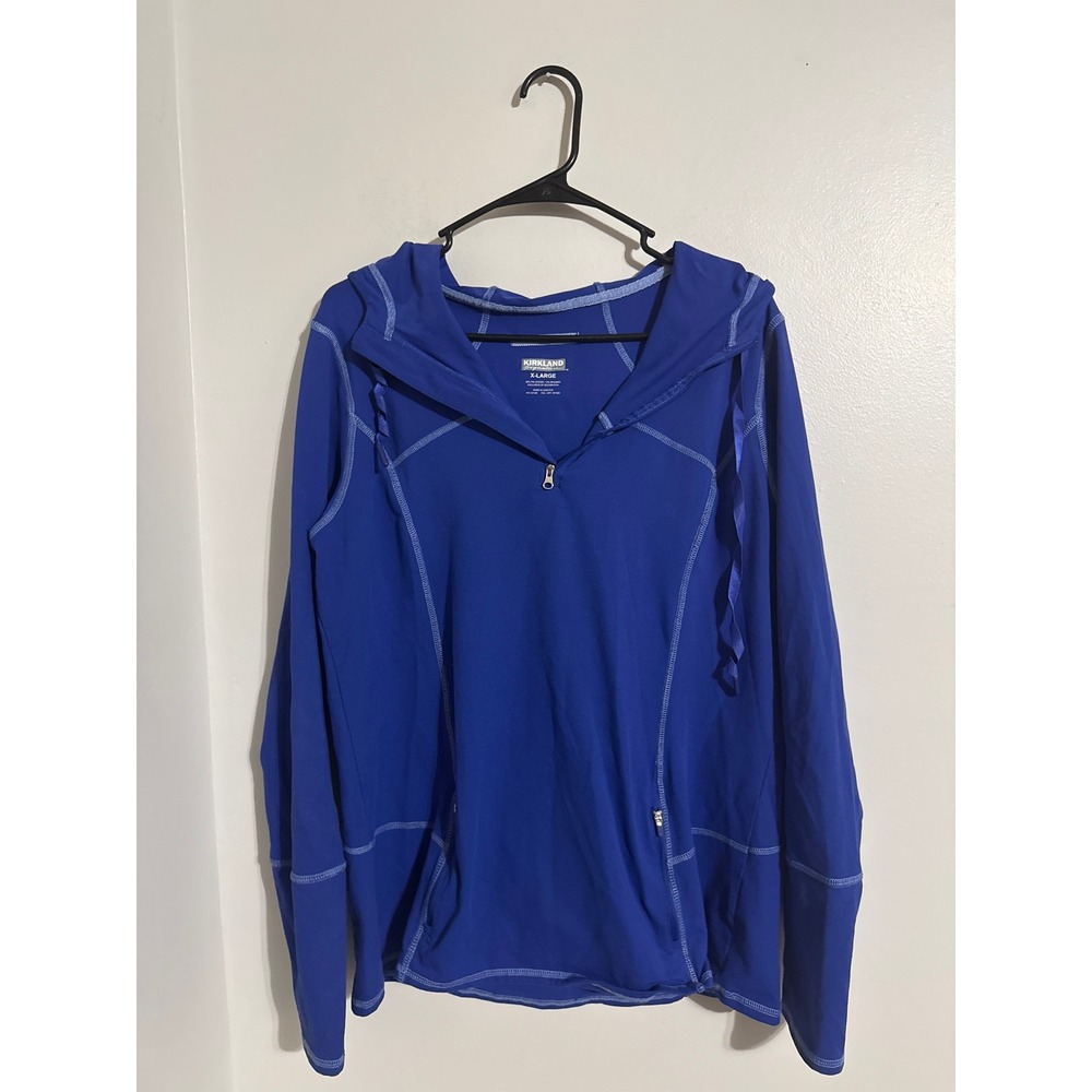 Kirkland Signature Womens Royal Blue Quarter Zip Athletic Hoodie Thumbholes XL